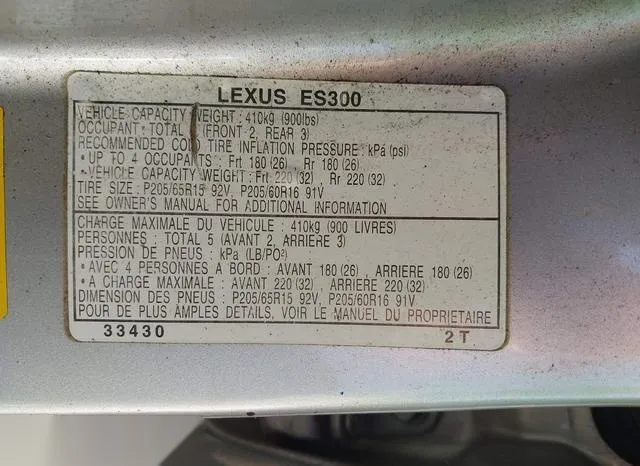 JT8BF28G010340608 2001 2001 Lexus ES- 300 9