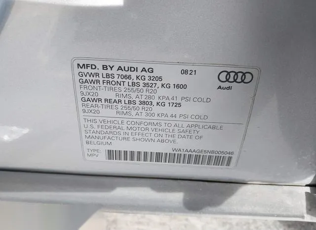 WA1AAAGE5NB005046 2022 2022 Audi E-Tron- Premium Quattro 9