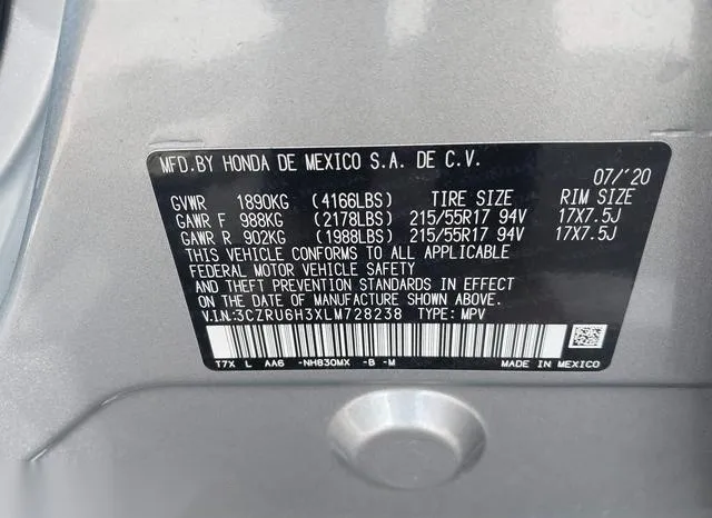 3CZRU6H3XLM728238 2020 2020 Honda HR-V- Awd Lx 9