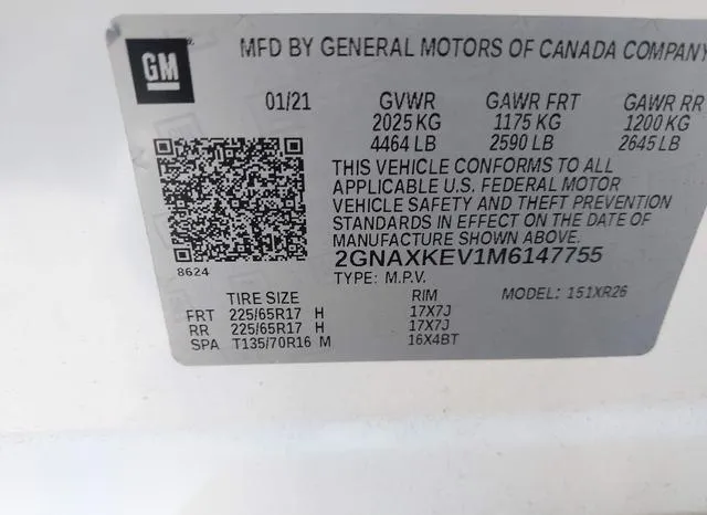 2GNAXKEV1M6147755 2021 2021 Chevrolet Equinox- Fwd Lt 9