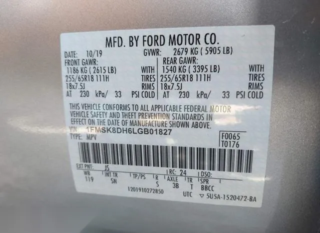 1FMSK8DH6LGB01827 2020 2020 Ford Explorer- Xlt 9