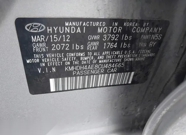 KMHDH4AE8CU484665 2012 2012 Hyundai Elantra- Limited -ulsan 9