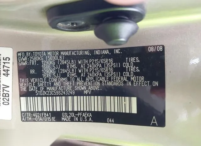 5TDZK23C59S243249 2009 2009 Toyota Sienna- CE 9