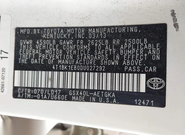 4T1BK1EB0DU027292 2013 2013 Toyota Avalon- Xle 9