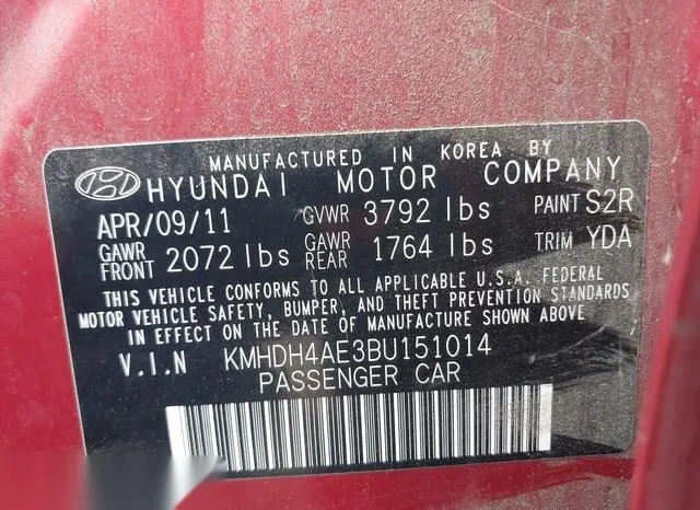 KMHDH4AE3BU151014 2011 2011 Hyundai Elantra- Gls -ulsan Plant- 9