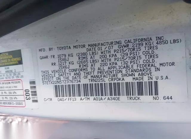 5TETX22N57Z376734 2007 2007 Toyota Tacoma 9