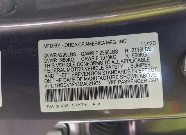 1HGCV1F18MA021975 2021 2021 Honda Accord- LX 9