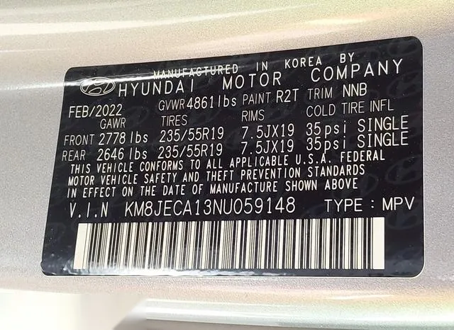 KM8JECA13NU059148 2022 2022 Hyundai Tucson- Hybrid Limited 9