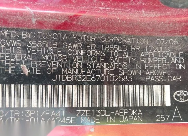 JTDBR32E670102583 2007 2007 Toyota Corolla- CE 9