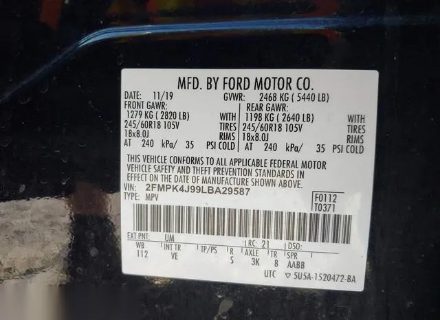 2FMPK4J99LBA29587 2020 2020 Ford Edge- Sel 9