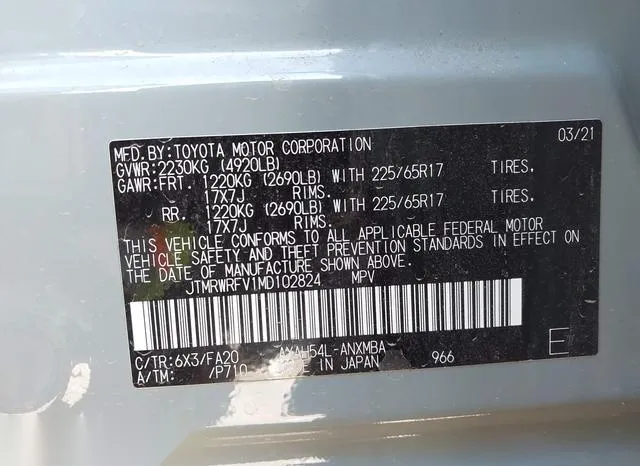 JTMRWRFV1MD102824 2021 2021 Toyota RAV4- Hybrid Xle 9