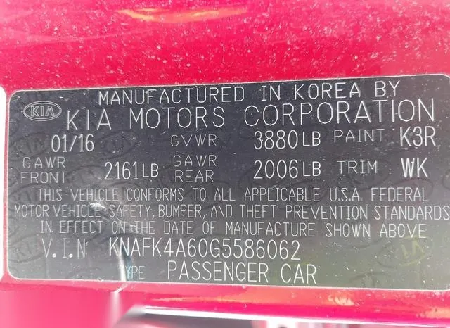 KNAFK4A60G5586062 2016 2016 KIA Forte- LX 9