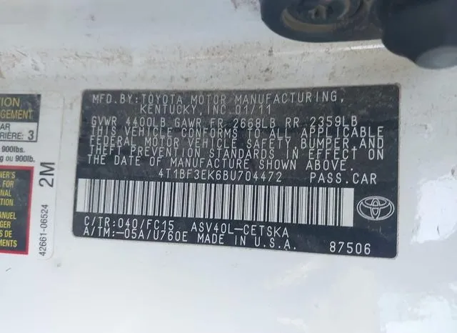 4T1BF3EK6BU704472 2011 2011 Toyota Camry- SE 9