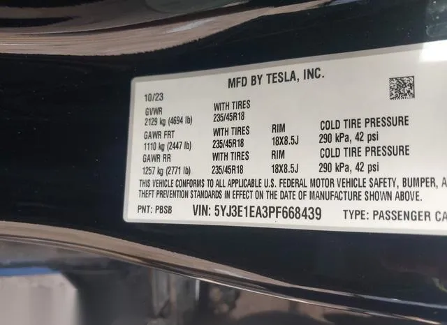 5YJ3E1EA3PF668439 2023 2023 Tesla Model 3- Rear-Wheel Drive 9