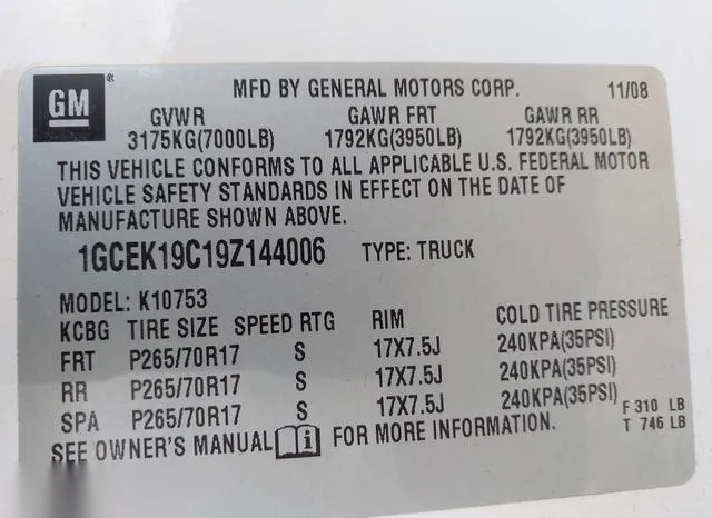 1GCEK19C19Z144006 2009 2009 Chevrolet Silverado 1500- Work 9