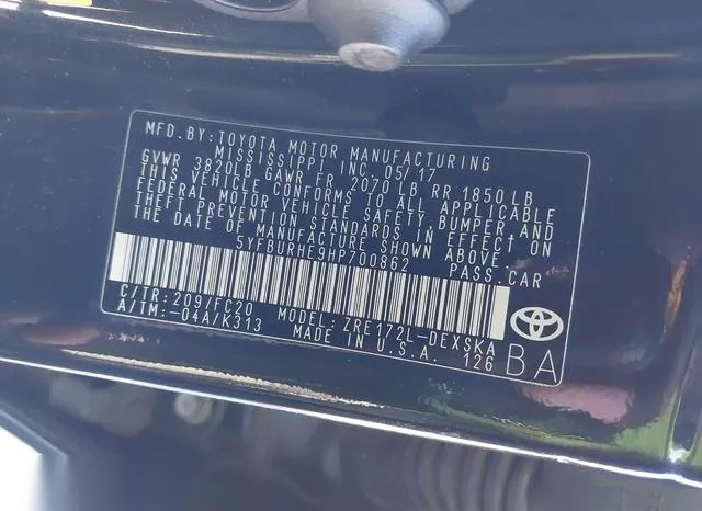 5YFBURHE9HP700862 2017 2017 Toyota Corolla- SE 9