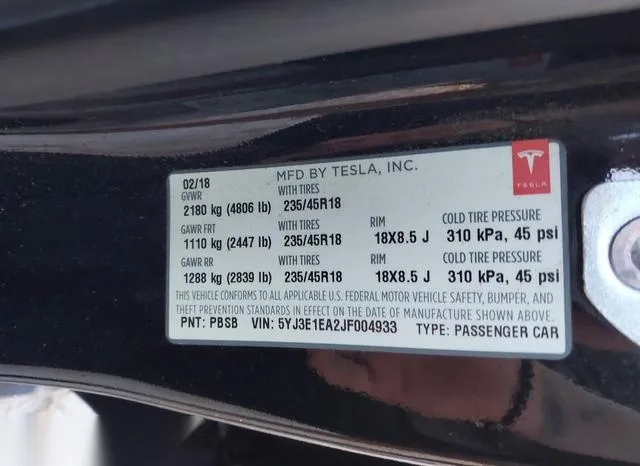 5YJ3E1EA2JF004933 2018 2018 Tesla Model 3- Long Range/Mid R 9