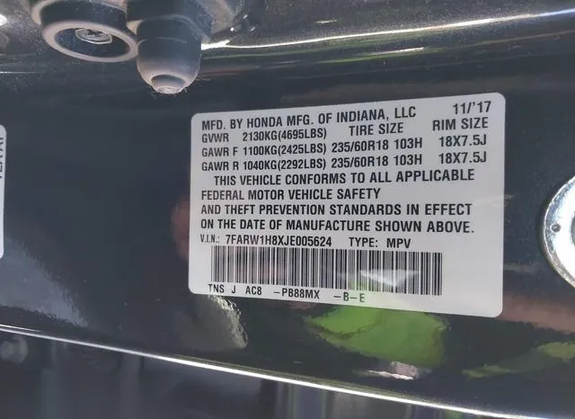 7FARW1H8XJE005624 2018 2018 Honda CR-V- Ex-L/Ex-L Navi 9