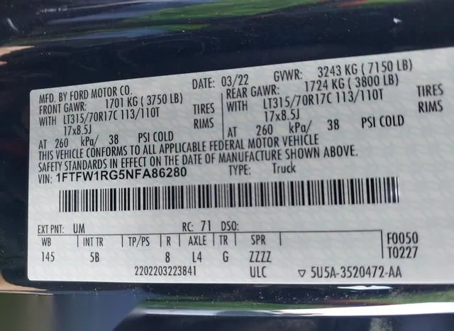 1FTFW1RG5NFA86280 2022 2022 Ford F-150- Raptor 9