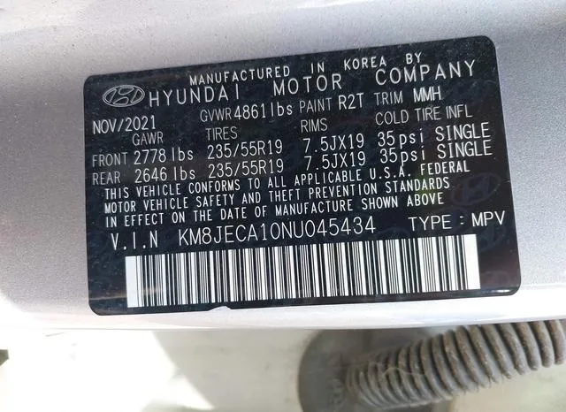 KM8JECA10NU045434 2022 2022 Hyundai Tucson- Hybrid Limited 9