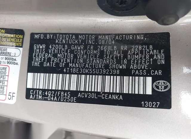 4T1BE30K55U392398 2005 2005 Toyota Camry- LE 9