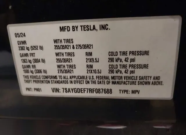 7SAYGDEF7RF087688 2024 2024 Tesla Model Y- Performance Dual 9