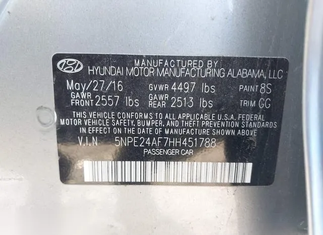 5NPE24AF7HH451788 2017 2017 Hyundai Sonata- SE 9