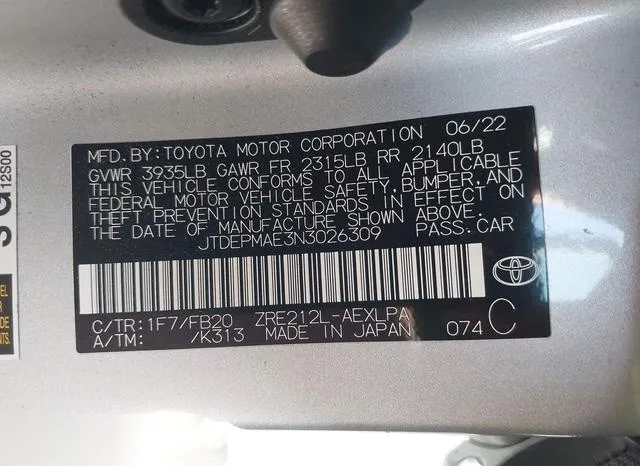 JTDEPMAE3N3026309 2022 2022 Toyota Corolla- LE 9