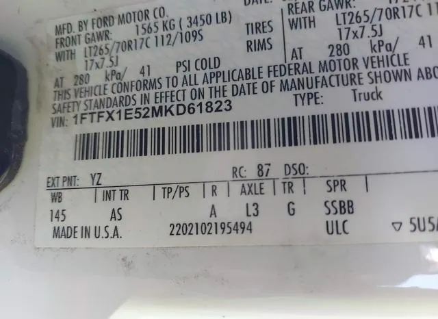 1FTFX1E52MKD61823 2021 2021 Ford F-150- XL 9