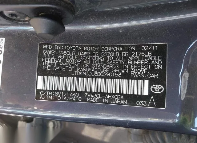 JTDKN3DU8B0290158 2011 2011 Toyota Prius 9