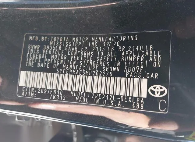 5YFEPMAE5MP202279 2021 2021 Toyota Corolla- LE 9