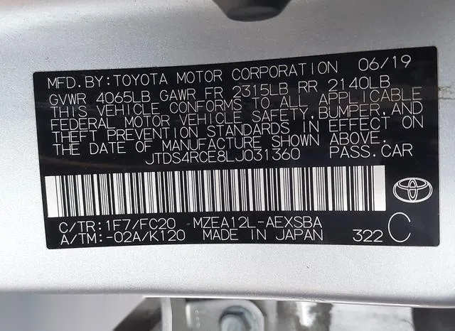 JTDS4RCE8LJ031360 2020 2020 Toyota Corolla- SE 9