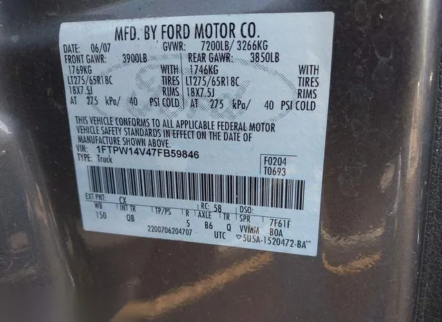 1FTPW14V47FB59846 2007 2007 Ford F-150- Fx4/Lariat/Xlt 9