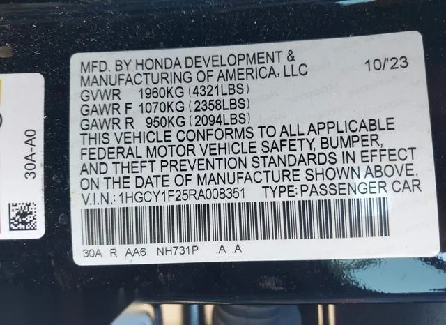 1HGCY1F25RA008351 2024 2024 Honda Accord- LX 9