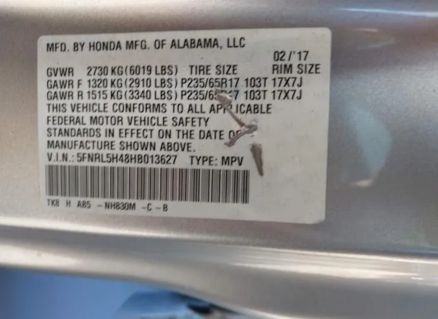 5FNRL5H48HB013627 2017 2017 Honda Odyssey- EX 9