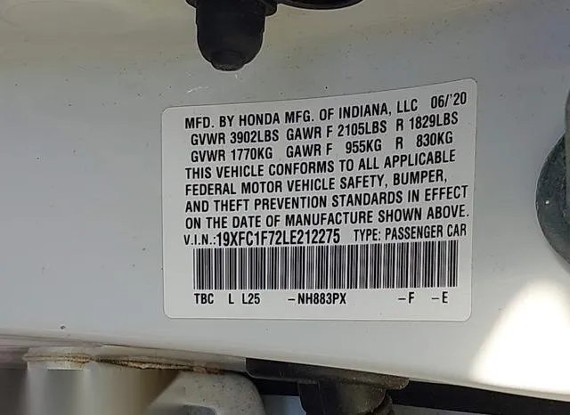 19XFC1F72LE212275 2020 2020 Honda Civic- Ex-L 9