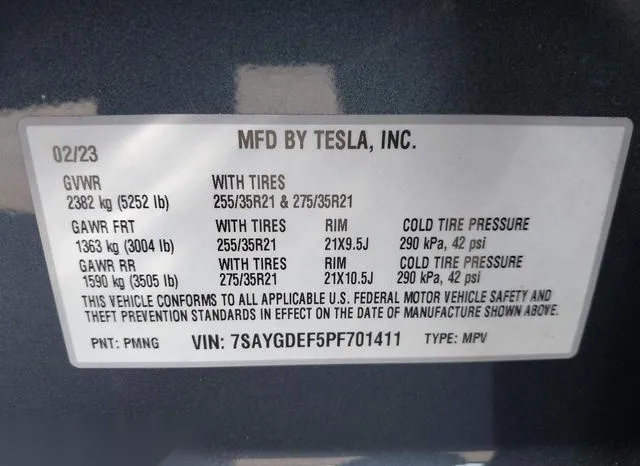 7SAYGDEF5PF701411 2023 2023 Tesla Model Y- Awd/Performance 9