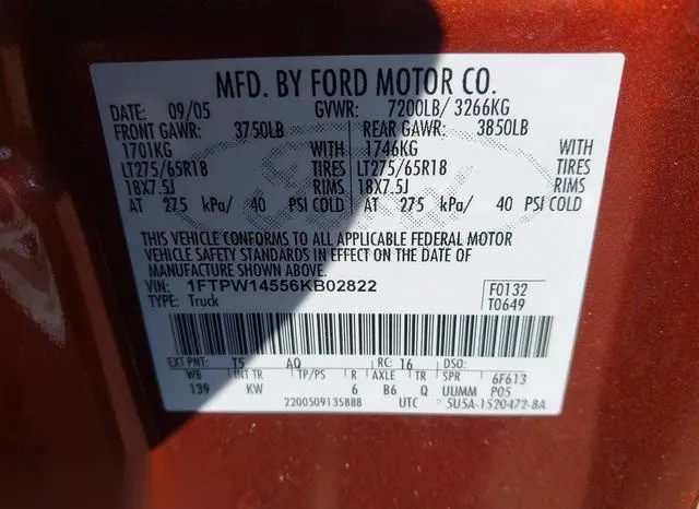 1FTPW14556KB02822 2006 2006 Ford F-150- Fx4/Lariat/Xlt 9