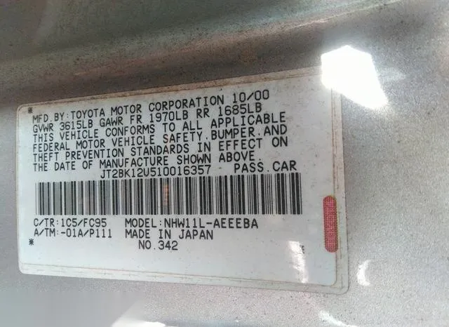 JT2BK12U510016357 2001 2001 Toyota Prius 9