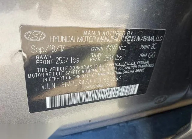 5NPE34AFXJH653933 2018 2018 Hyundai Sonata- Sel 9