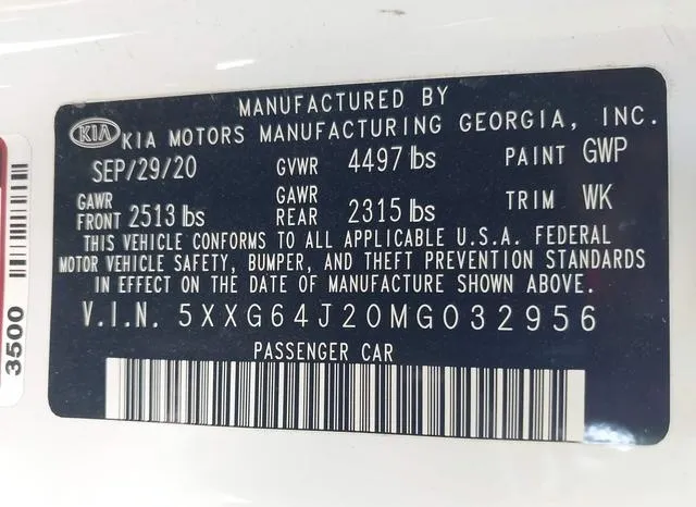 5XXG64J20MG032956 2021 2021 KIA K5- Gt-Line 9