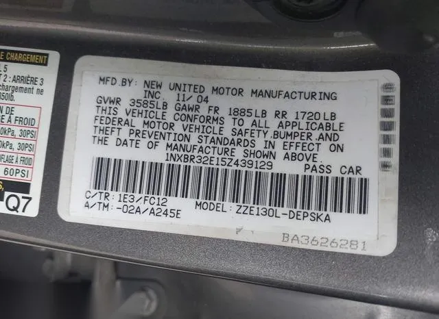 1NXBR32E15Z439129 2005 2005 Toyota Corolla- S 9