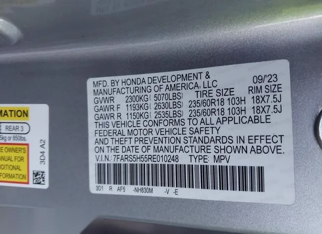 7FARS5H55RE010248 2024 2024 Honda CR-V- Hybrid Sport 9