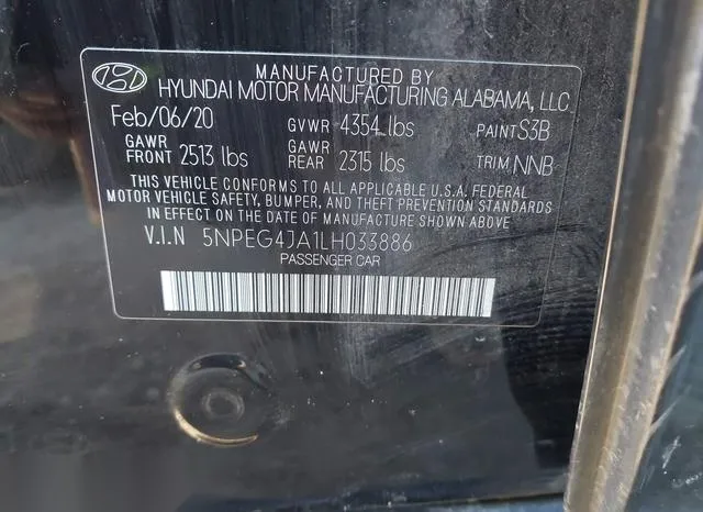 5NPEG4JA1LH033886 2020 2020 Hyundai Sonata- SE 9