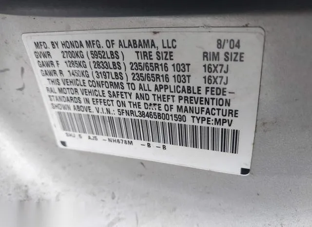 5FNRL38465B001590 2005 2005 Honda Odyssey- EX 9