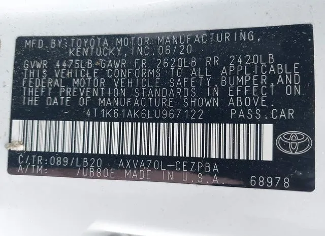 4T1K61AK6LU967122 2020 2020 Toyota Camry- Xse 9