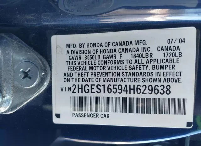 2HGES16594H629638 2004 2004 Honda Civic- LX 9