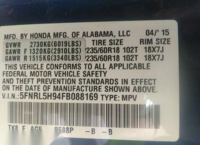 5FNRL5H94FB088169 2015 2015 Honda Odyssey- Touring/Touring 9