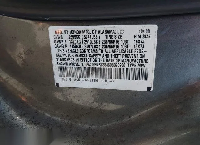 5FNRL38469B020906 2009 2009 Honda Odyssey- EX 9