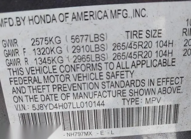 5J8YD4H07LL010144 2020 2020 Acura MDX- Technology   A-Spec 9